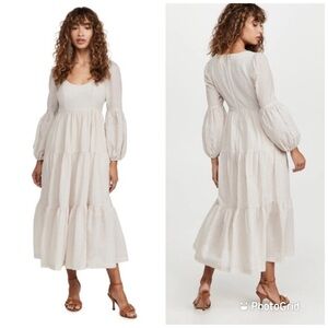 Cinq a Sept Dress Striped Balloon Long Sleeve‎ Creme Ivory Sz 0